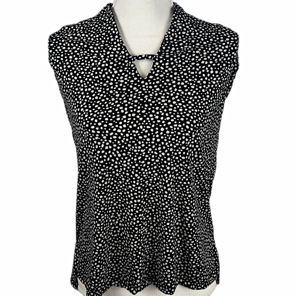 Ellen Tracy Women’s S Black White Abstract Polka Dot Sleeveless V-Neck Blouse